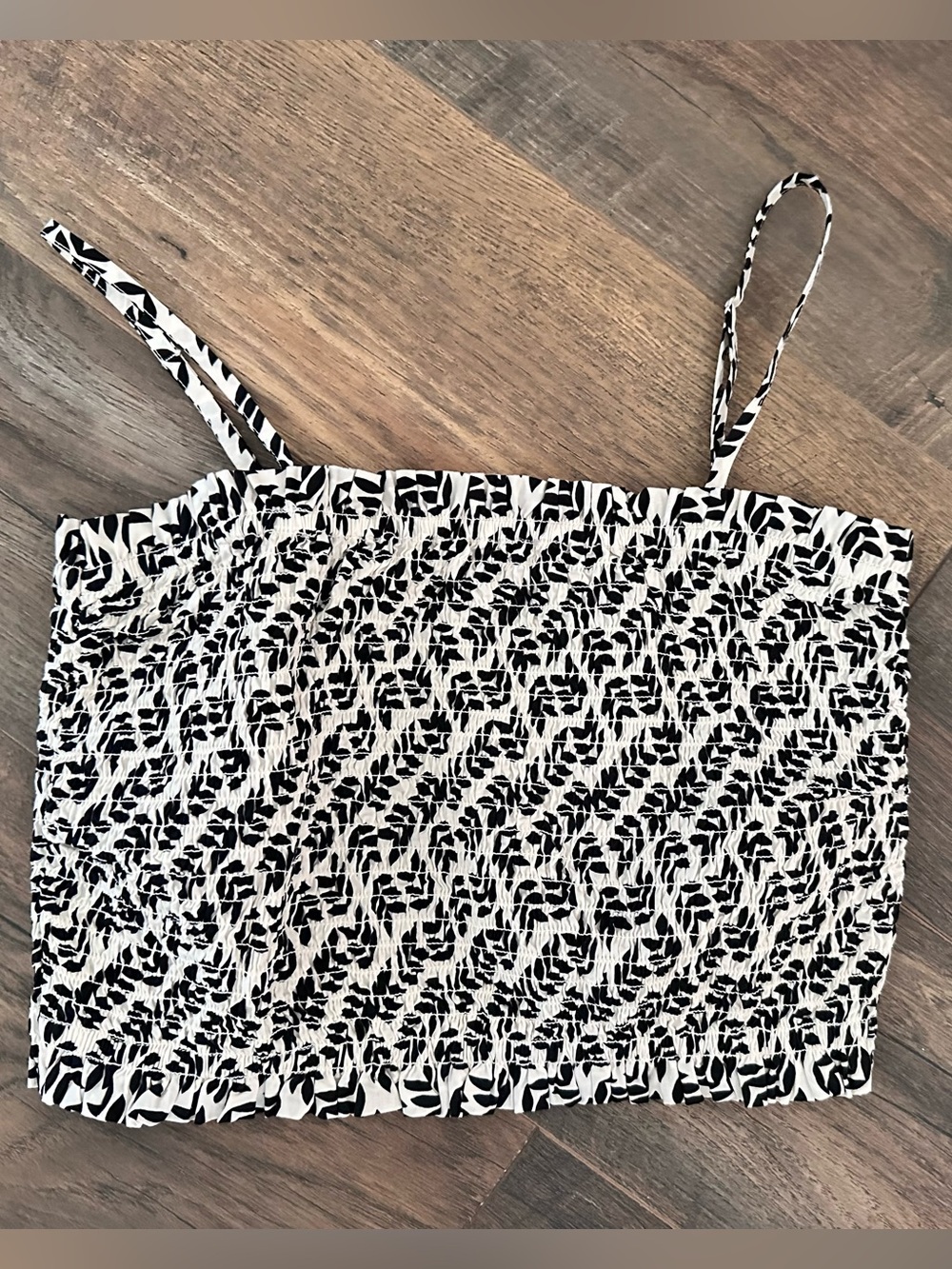 LOFT beach Black and White Smocked Spaghetti Strap Top
